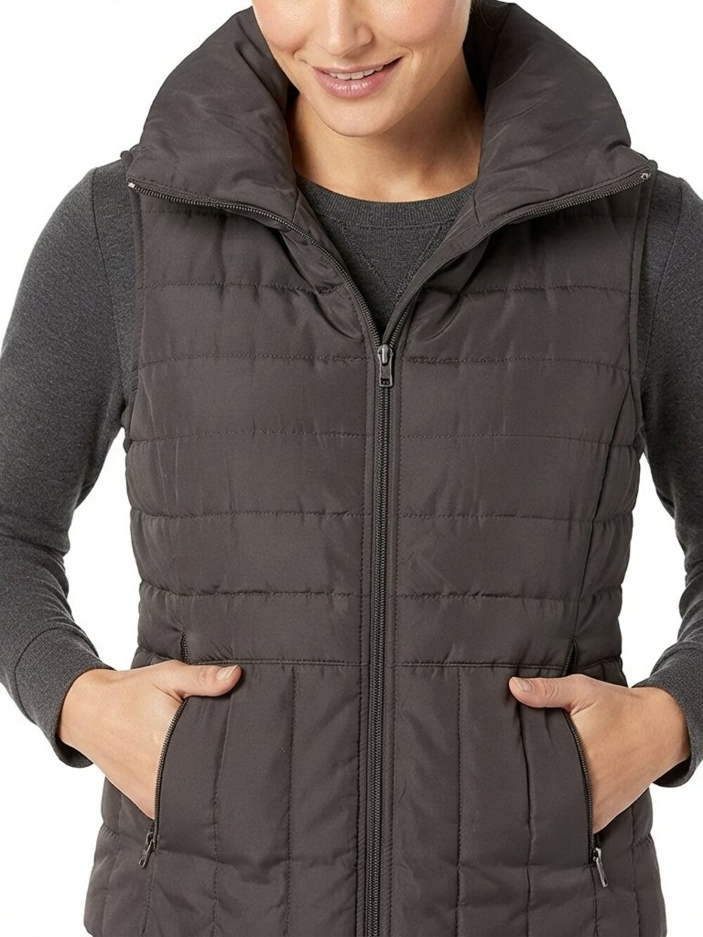 Kenneth Cole Reaction Down Puffer Vest Womens Dark Brown Skiing Gorpcore Size M